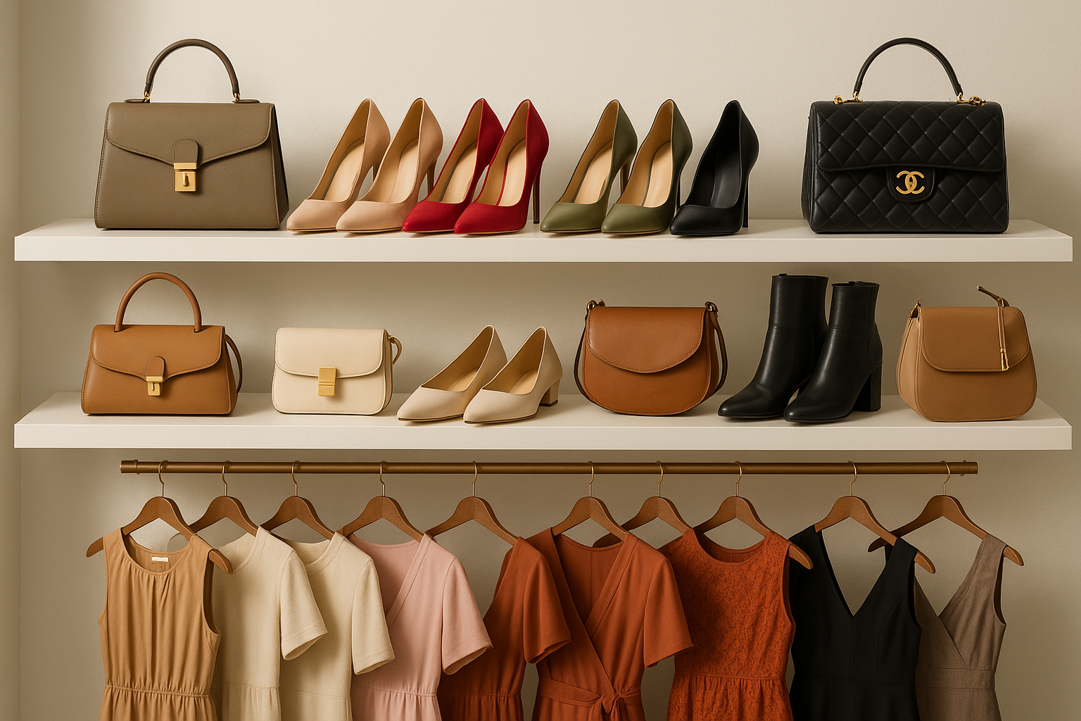 HEELS, SHOES, BAGS, AND DRESSES